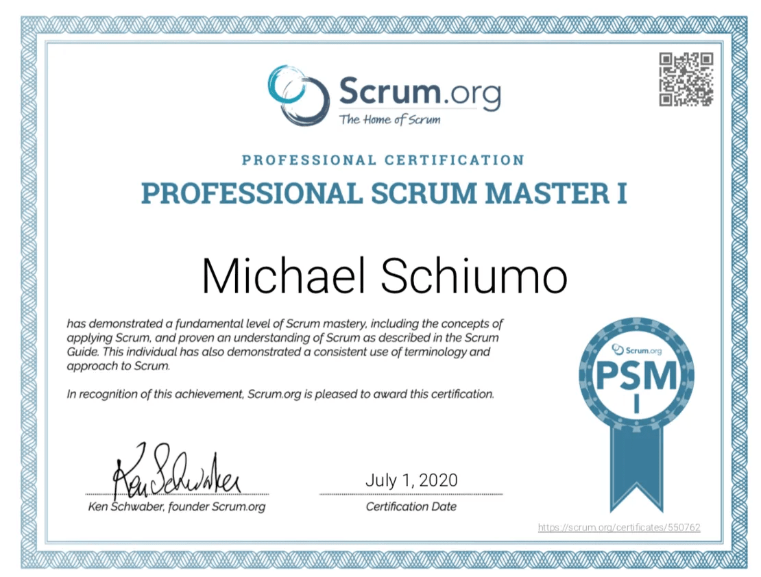 Professional Scrum Master certification